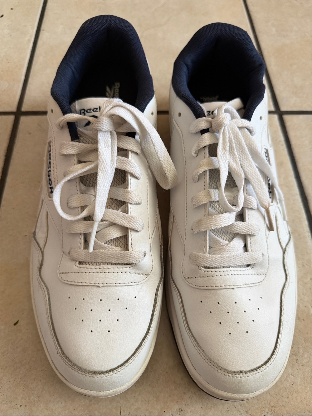 Reebok Men’s White Sneakers with Navy Collar